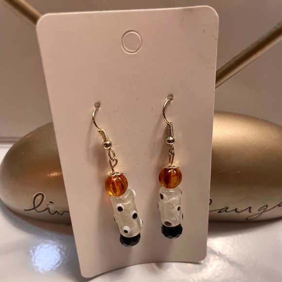 Polkadot Pumpkin 🎃 Earrings - Picture 2 of 6